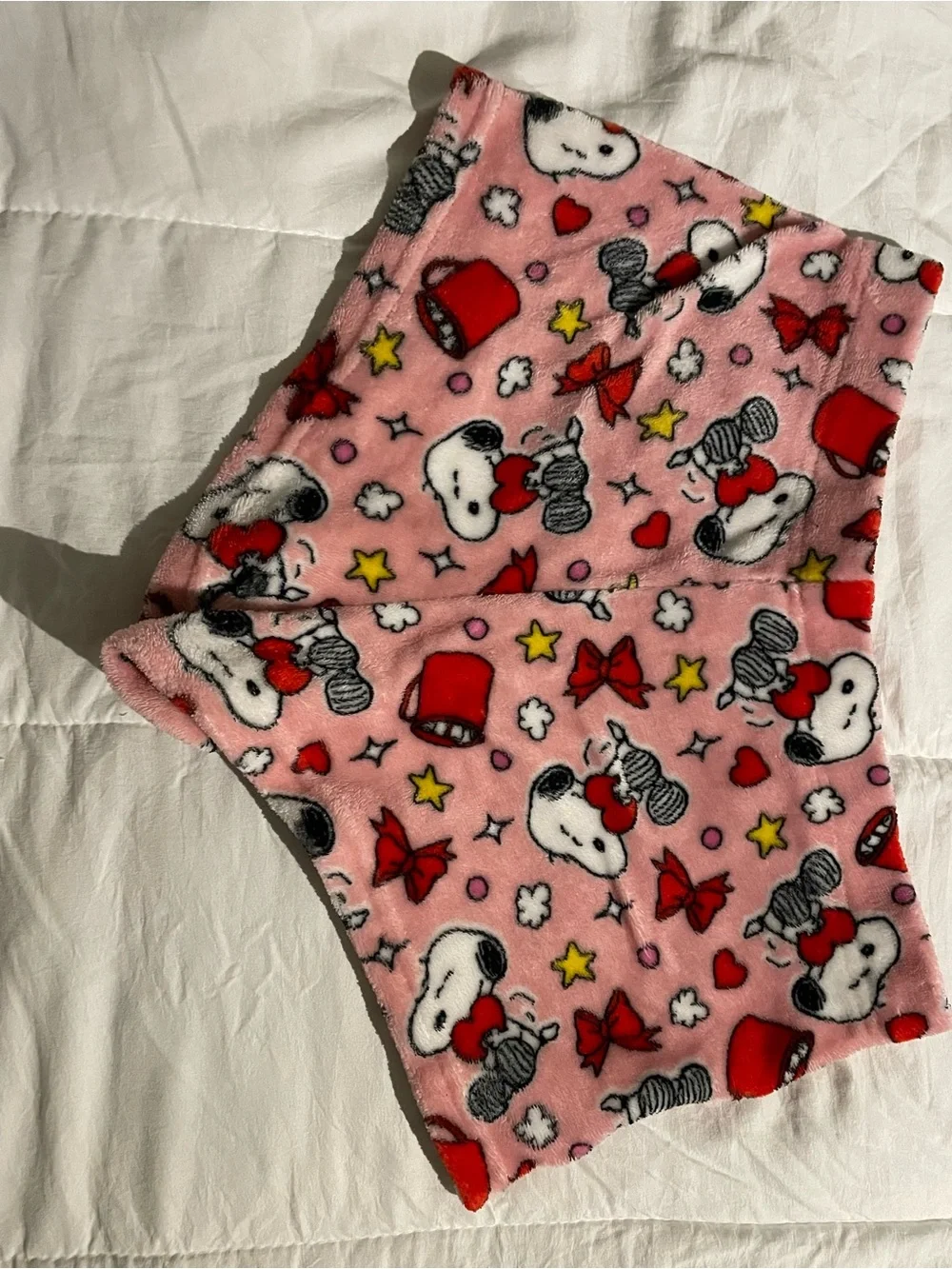 Peanuts Pink Snoopy Fleece Pajama Shorts with Red Bow
